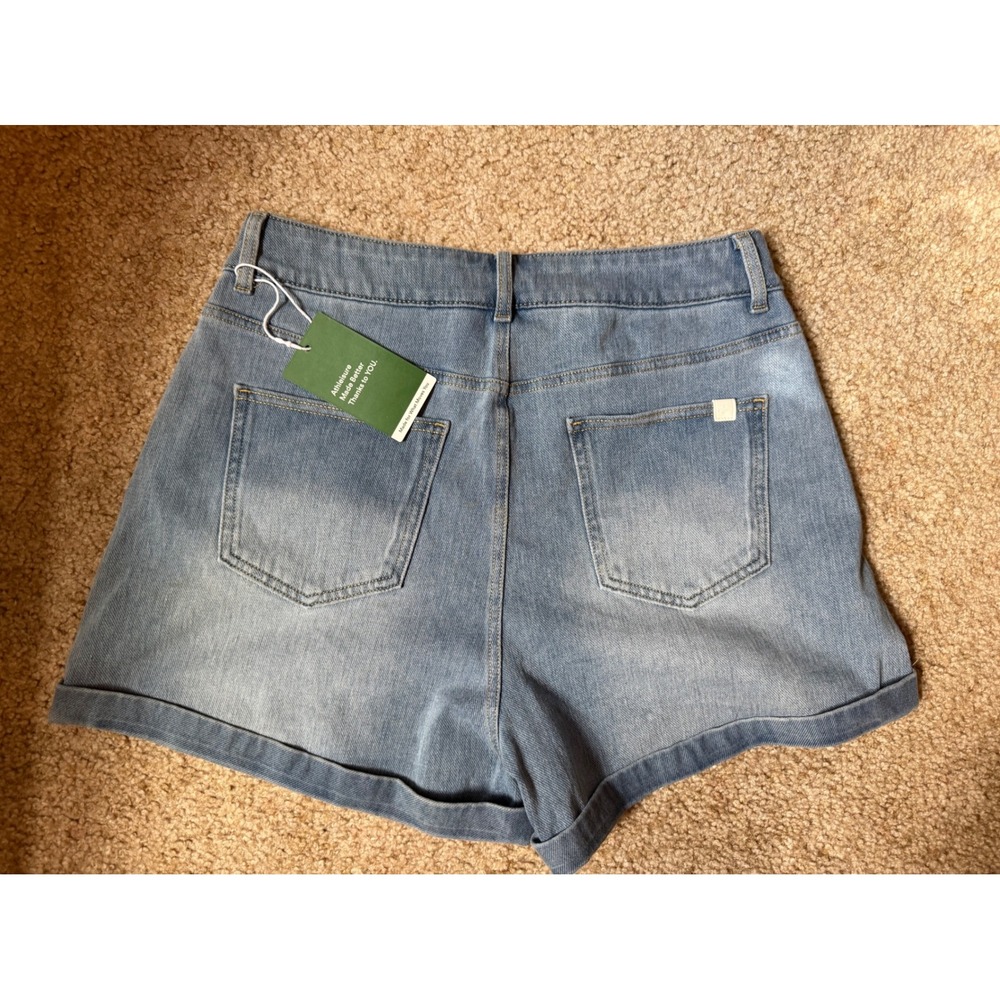 Halara Womens High Waisted Light Wash Cuffed Denim Shorts Blue Size Medium - Picture 2 of 3